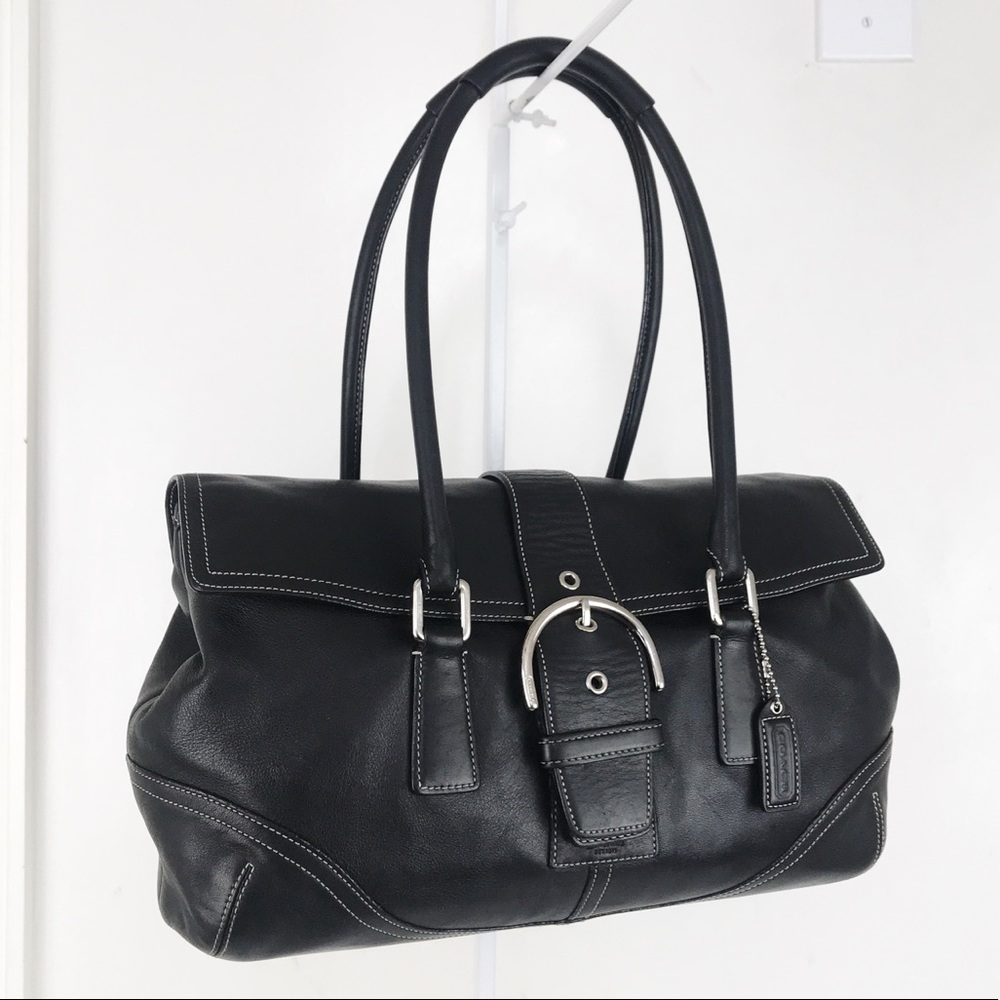 LIKE NEW! Vintage Coach Soho Black Leather Buckle Flap Satchel Bag - Picture 4 of 10